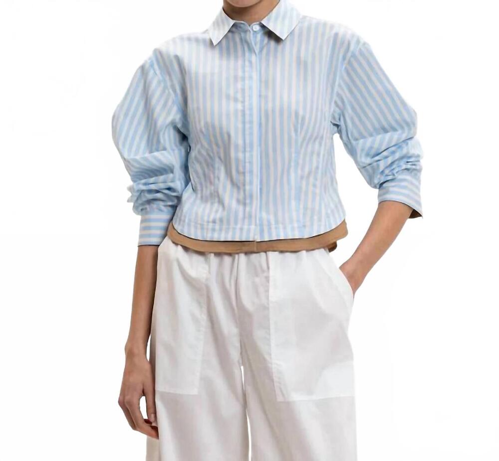 NEW SIMKHAI boone combo shirt in hydrangea blue stripe multi